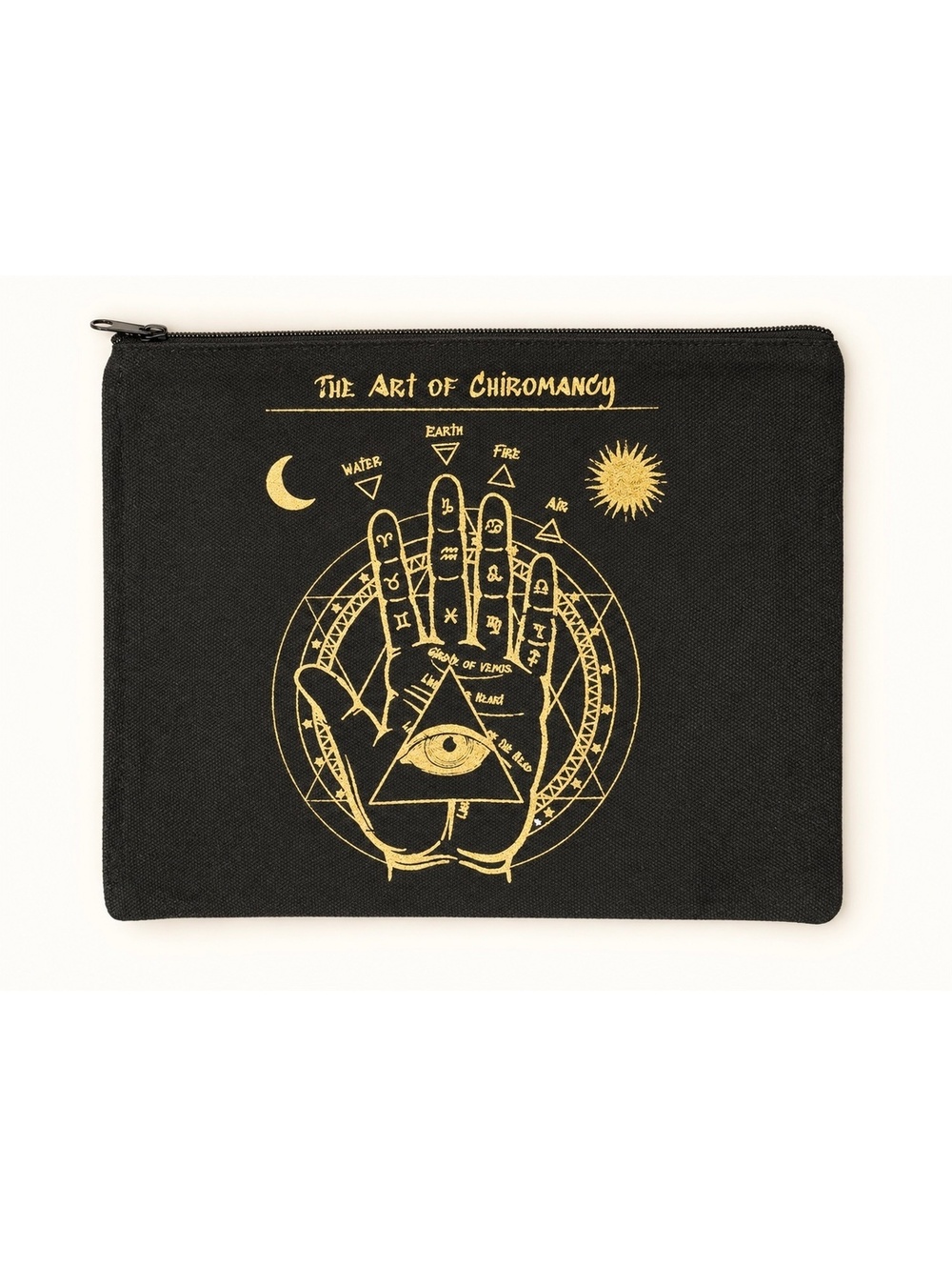 Black & Gold “The Art of Chiromancy” Zipper Pouch — New